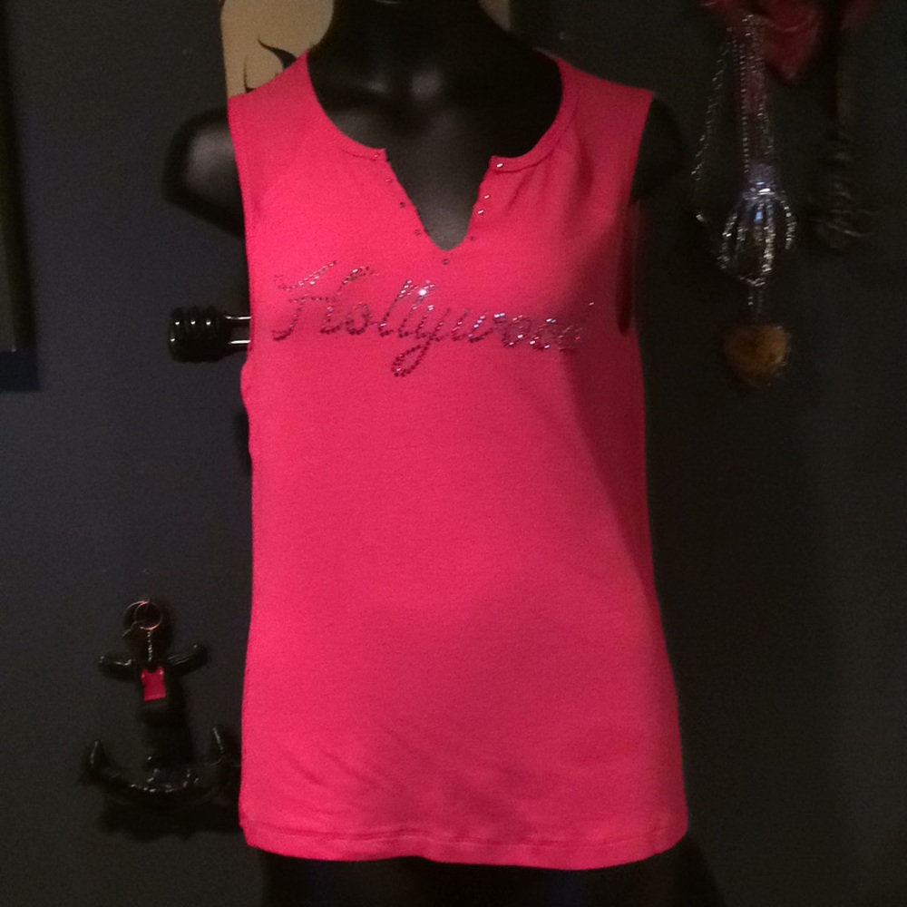Bebe hot pink Hollywood rhinestone tank top. Sz L